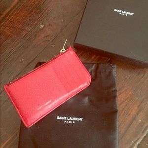 Saint Laurent Card Holder in Red Caviar Leather